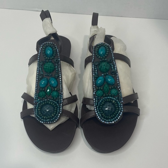A. Marinelli Ablaze Brown Blue Jeweled Beaded Sandal size 6.5M - Picture 7 of 9